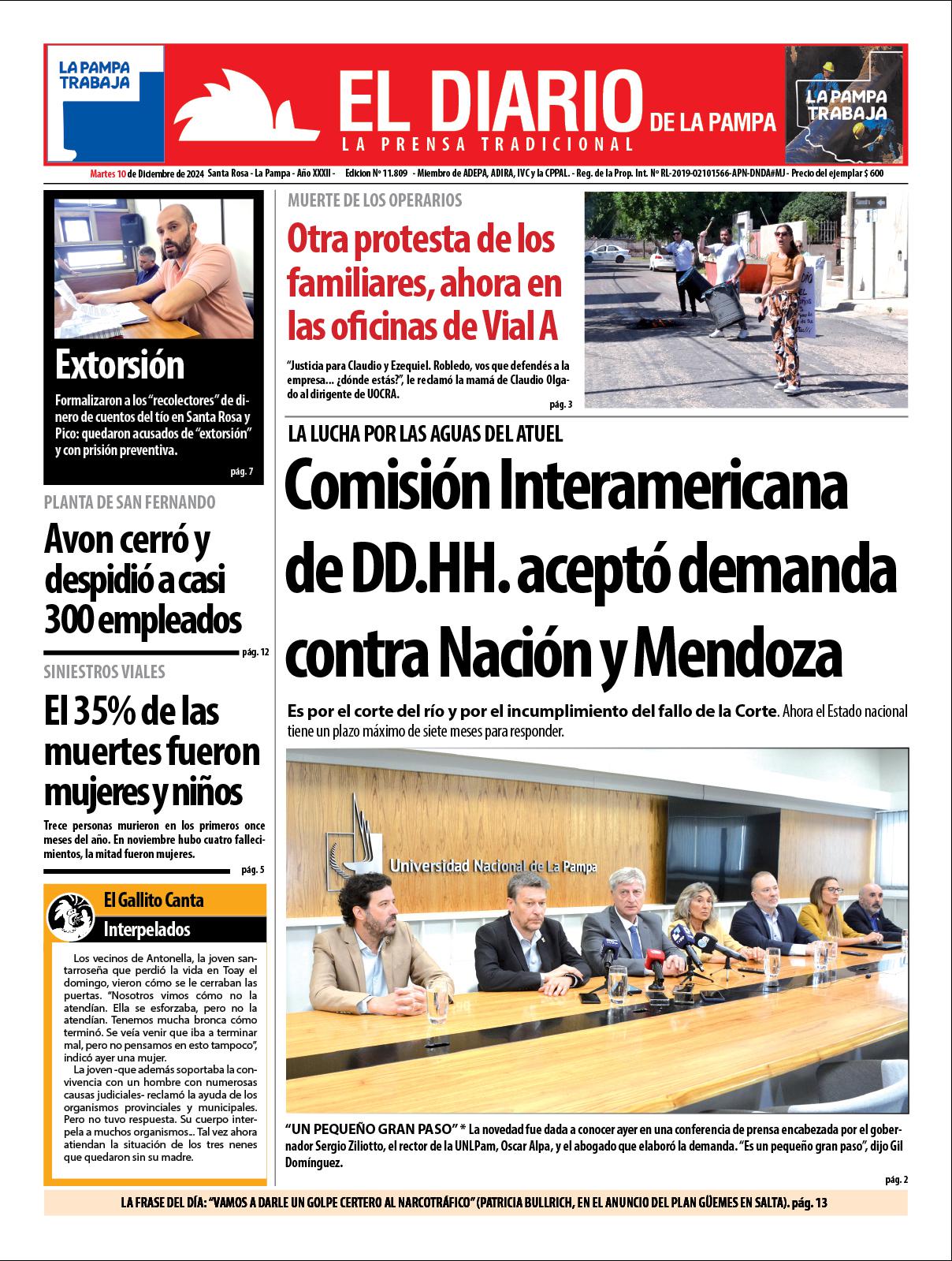 Tapa de El Diario en papel  martes 10 de diciembre de 2024